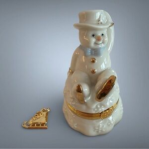 NIB Lenox Snowman Figurine with Gold Accents Trinket Box & Pendant Charm